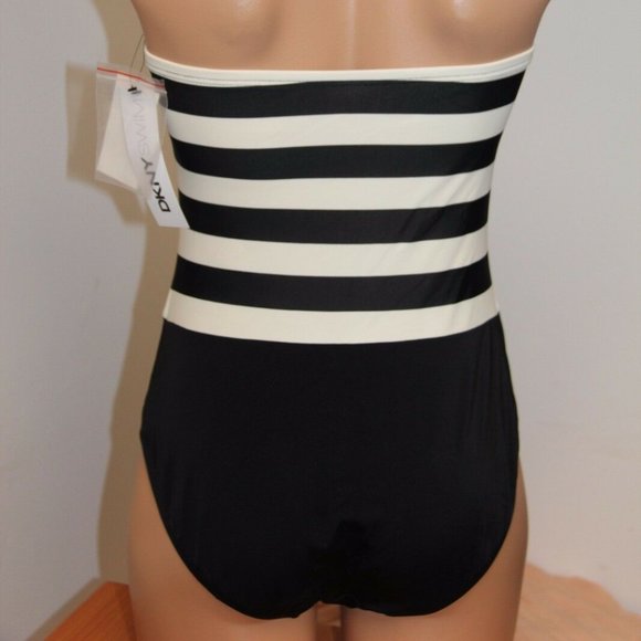 1NWT DKNY Donna Karan Swimsuit 1 one piece size 6 Black Strap Bandeau - Picture 2 of 7